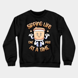 Sipping Life Funny Kawaii Coffee Crewneck Sweatshirt